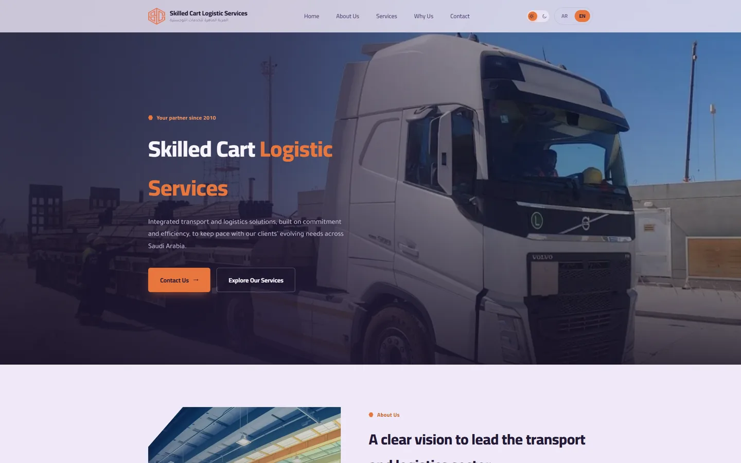 Screenshot of the Skilled Cart Logistics website homepage